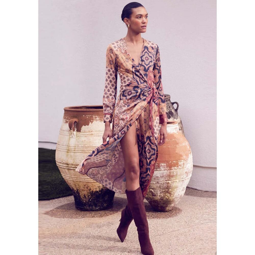 MISA Los Angeles Eliza Patchwork Wrap Dress Size XS